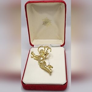 Vintage Angel Cherub Cupid with Arrows and Halo Gold Tone Pin Brooch